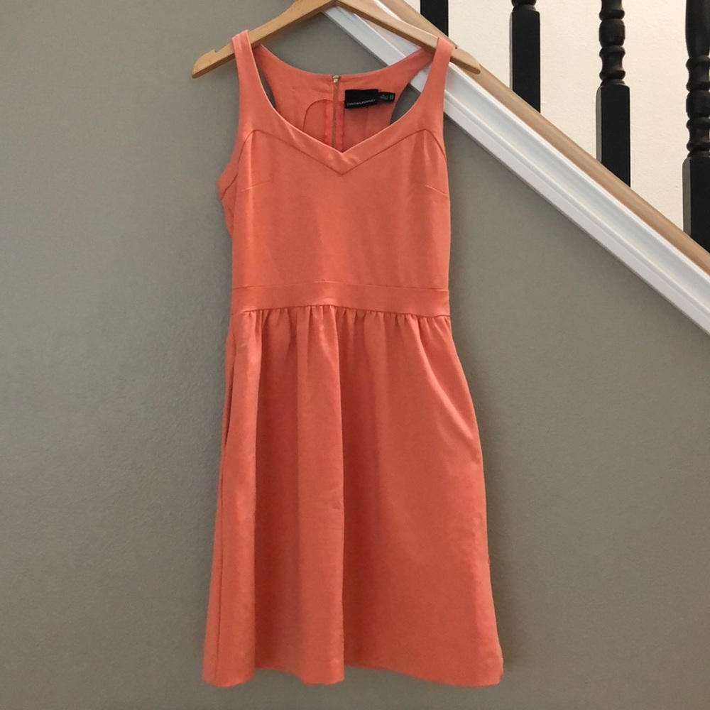 Coral Sleeveless Casual Dress with Pockets